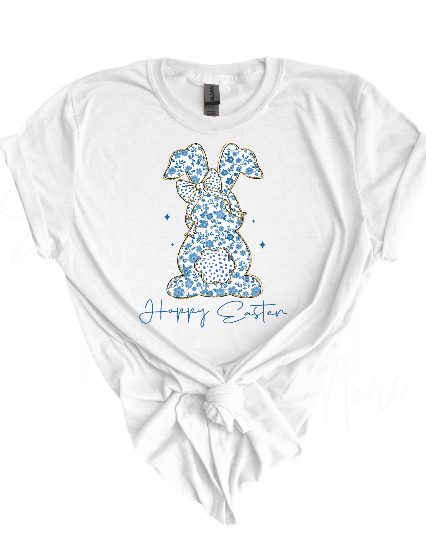 Blue Floral Bunny HTV Transfer