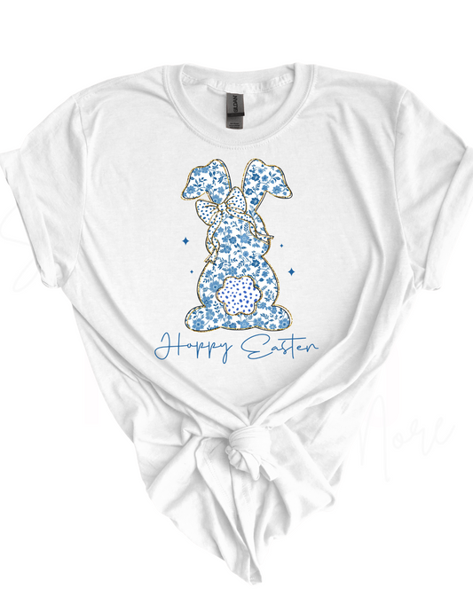 Blue Floral Bunny HTV Transfer